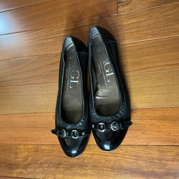 AGL Black Ballet Flats Designer Cap-Toe Buckle Patent/Leather Euro Size 38.5 - Picture 2 of 10